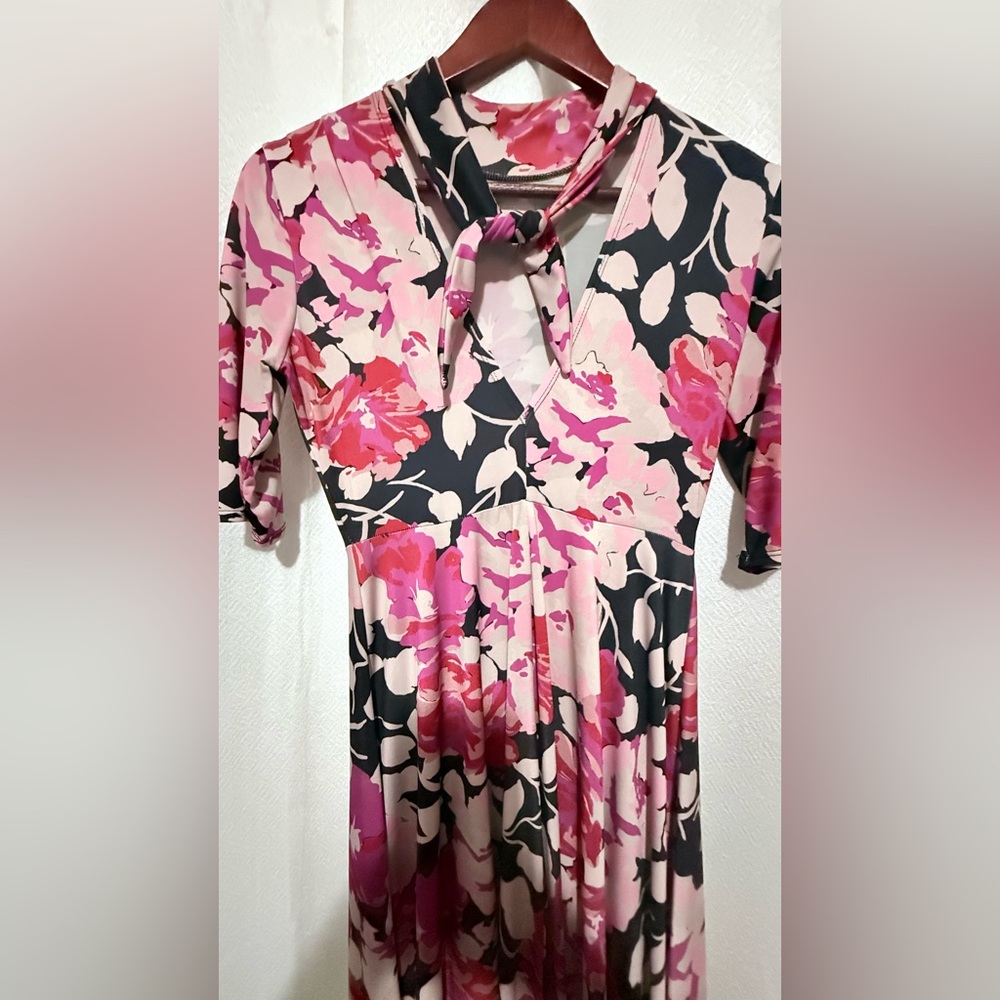 Zara Pink and Black Tie Front Pleated Blouse